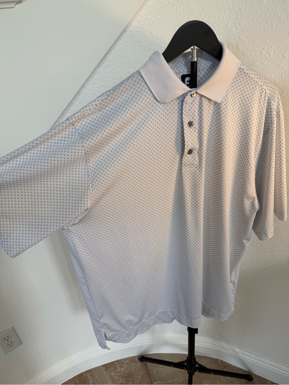 FootJoy White Polo with Light Blue Dot Pattern - Picture 3 of 15
